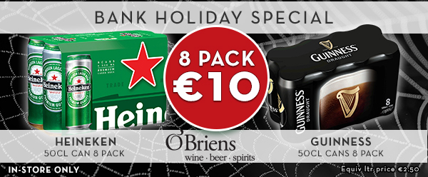 OBriens October Bank Holiday Ice Cold Beer Offers Promotions logo